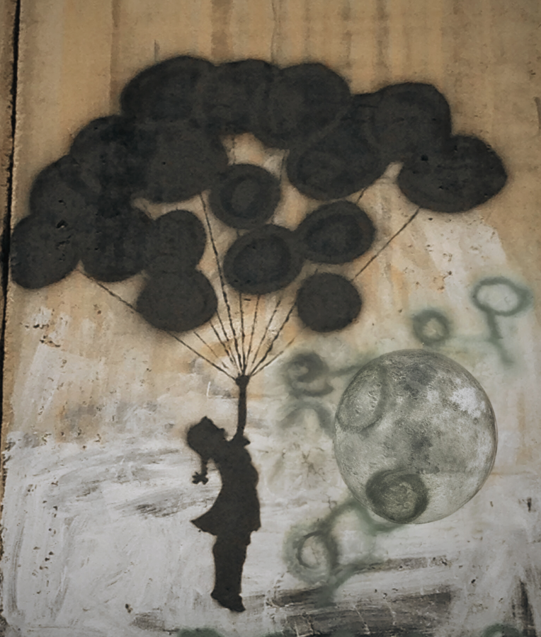 Eine Banksy Graffiti, Mädchen mit Luftballons